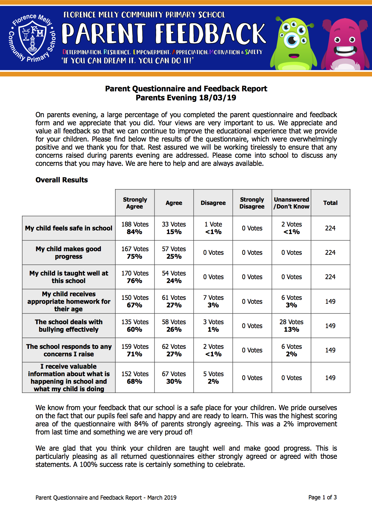 Parents Evening Questionnaire Report 180319 2 Florence Melly
